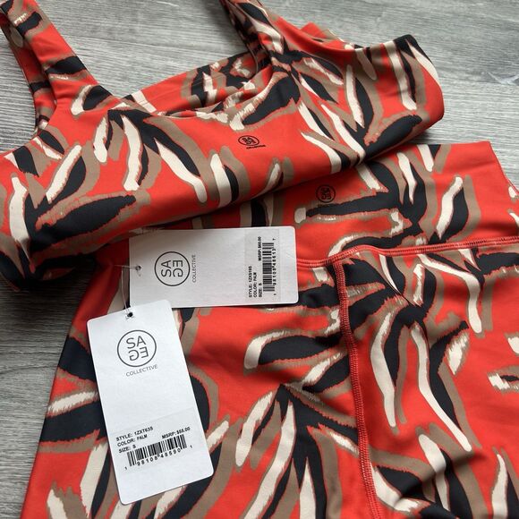 SAGE Other - Sage Collective Crop Top Biker Shorts Set Women's  Red Palm Print NWT $115 SMALL